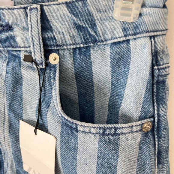 NEW! Zara High Waist Striped Denim Shorts- Size US 6 - Picture 8 of 15